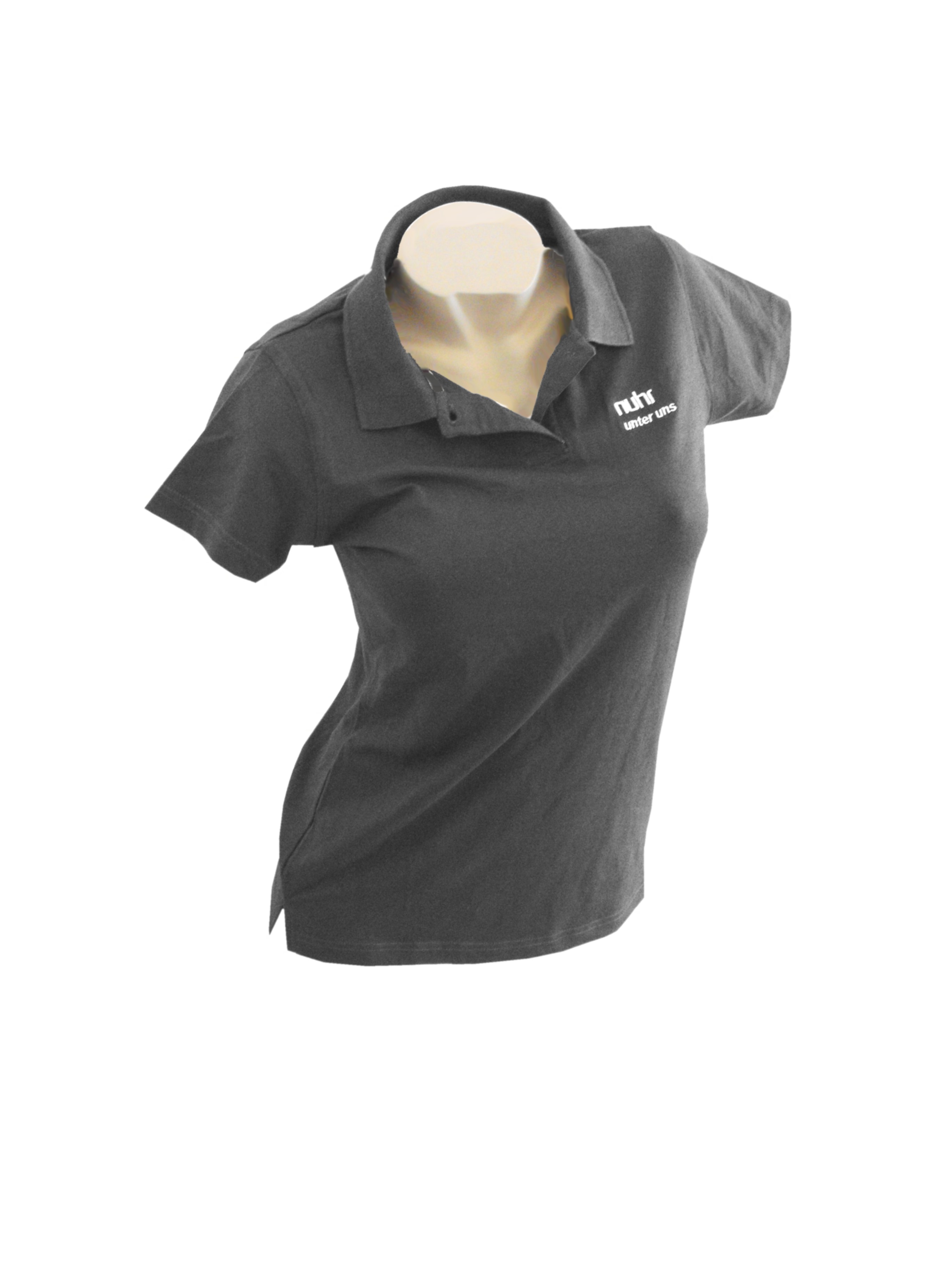 Damen Polo Shirt in Jersey Qualität mit kleinen Aufdruck "nuhr unter uns"Farbe Grau